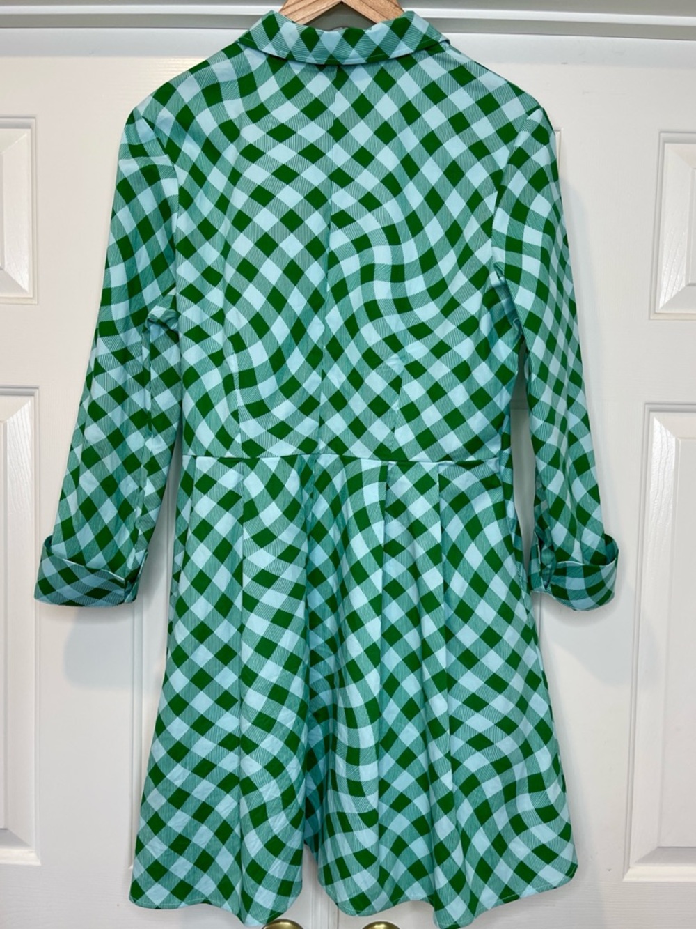 Scoop Green Wavy Gingham Shirt Dress Button Front Fit & Flare L | Preppy Summer - Picture 4 of 7